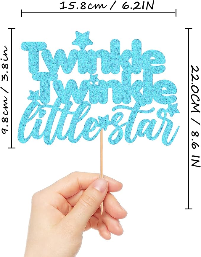 Twinkle Twinkle Little Star Cake Topper - Glitter Light Blue Baby Shower Party Cake Decoration, Perfect for Gender Reveal Party, 1st birthday Party or Photo Booth Props (Light Blue)