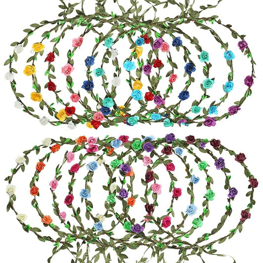 16 Pieces Flower Crown Headband Garland Floral Headbands Wreath Headpiece for Wedding Festival Vacation Fairy Party