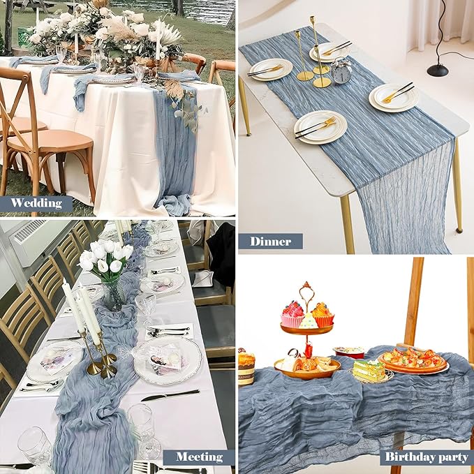 6 Pack 10 Ft Cheesecloth Table Runner Dusty Blue Gauze Long Table Runners Boho Gauze Cheese Cloth Table Runner Rustic Sheer Runner for Wedding Party Table Decor ( 35 x 120 Inch )