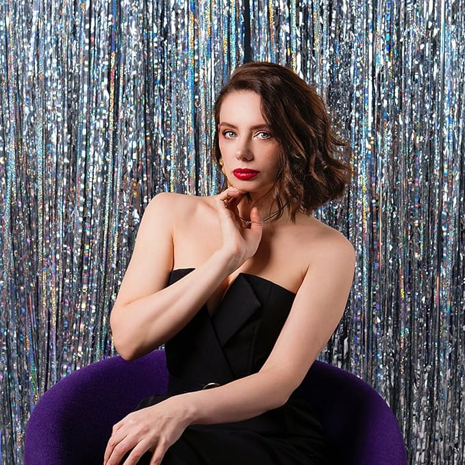 Metallic Tinsel Foil Fringe Curtains - Backdrop for Party, Birthday, Graduation, New Year Eve, Bachelorette, Wedding Decorations - Photo Backdrop Streamers