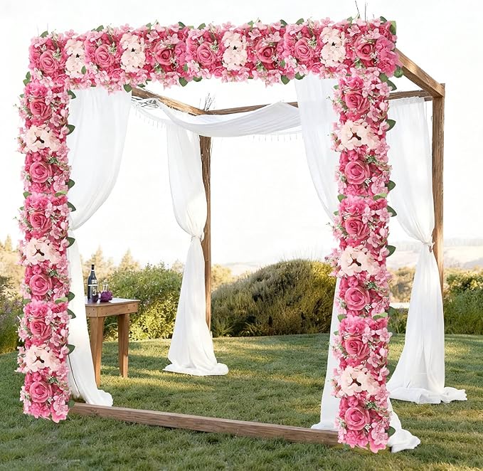 6 Pack Artificial Peony Garland,Wedding Arch Artificial Flower Panels,Flowers Wall Backdrop Panel for Wedding Dining Table Christmas Home Party Decor (Pink &Purple)