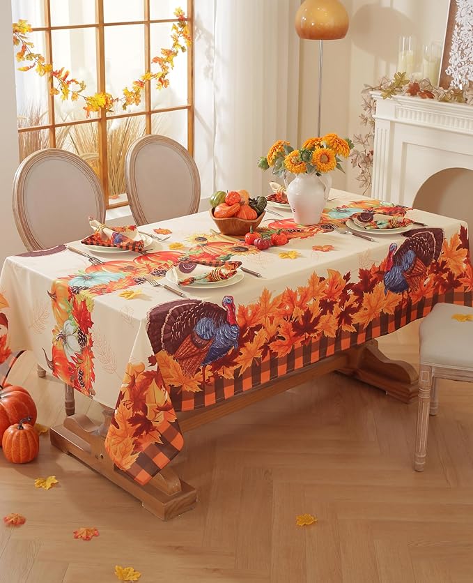 Honellaty Thanksgiving Tablecloth 60x84 Inch Rectangle Table Cloth, Fall Pumpkin Turkey Table Cover for Dinner, Thanksgiving, Harvest, Holiday Decor