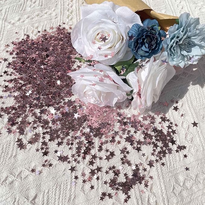 60g Star Confetti Glitter Star Table Confetti, Metallic Foil Stars Glitter, Table Decorations for Party Wedding birthday graduation Decorations(Rose Gold Set, 10mm and 6mm)