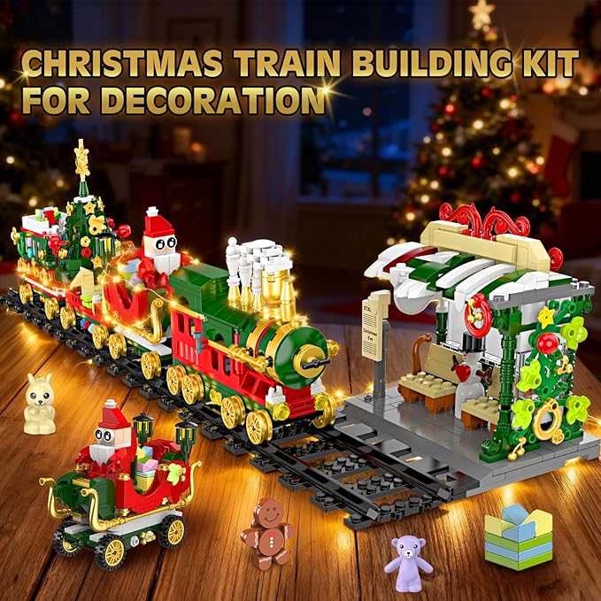 Shemira Advent Calendar 2025 Christmas Train Building Toy Set with Lights, 24 Days Christmas Countdown Calendar Building Blocks, Xmas Gifts Toys Decoration for Kids Teens Adults Boys Girls, 1122 PCS