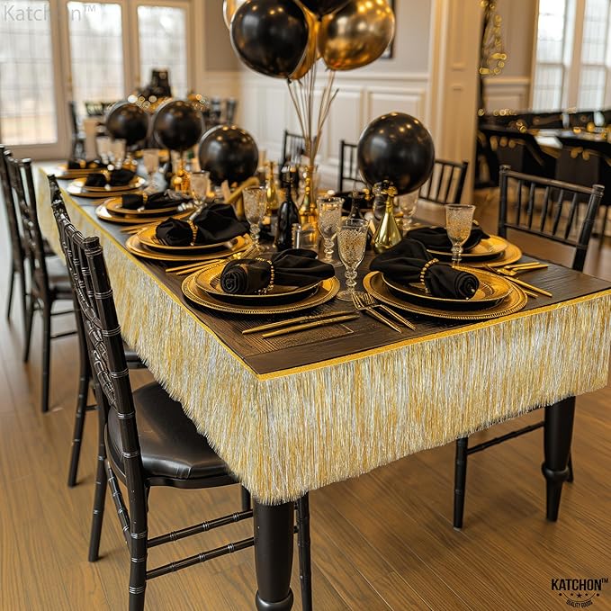 KatchOn, Silver and Gold Fringe Banner Garland - 6.5 Feet, Pack of 2 | Gold Fringe Garland for Golden Birthday Decorations | Golden, Silver Streamers for, Bridal Shower, Bachelorette Party Decorations