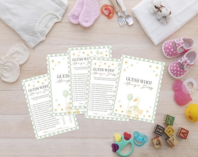 Goose Baby Shower Games, Sage Green Little Goose Guess Who Mommy or Daddy Game for 30 Guests with Game Cards, Gender Reveal, Baby Shower Supplies & Decorations (DV13)
