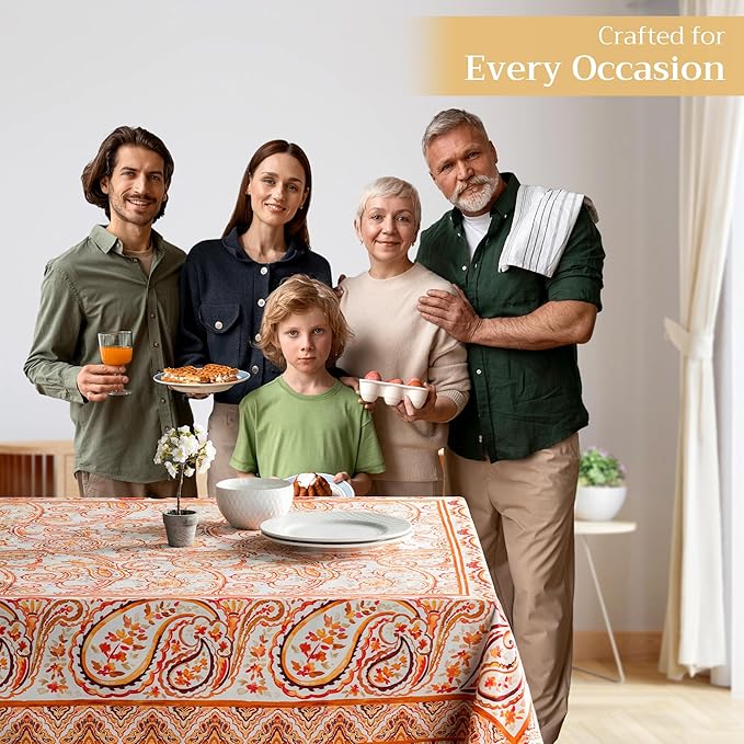 Maison d' Hermine Table Cloth Rectangle Table 100% Cotton 54 x 72 Inches Fall Tablecloth Reusable Everyday Use for Thanksgiving Christmas Decorations Dining Farmhouse Party (Palatial Paisley)
