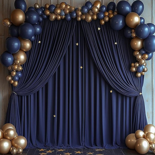 20x10ft Wrinkle Free Navy Blue Backdrop Curtain for Parties Soft Fabric Drapes Wedding Curtain Backdrop for Birthday Party Decorations Background for Photography 5x10ft, 4 Panels