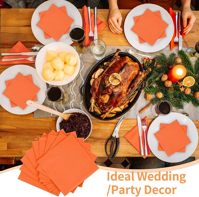 100 Pack Cocktail Napkins Disposable, 2-Ply 5" x 5" Party Napkins, Square Beverage Dinner Napkin for Wedding Birthday Party Anniversary Reception Bar Event (Orange)