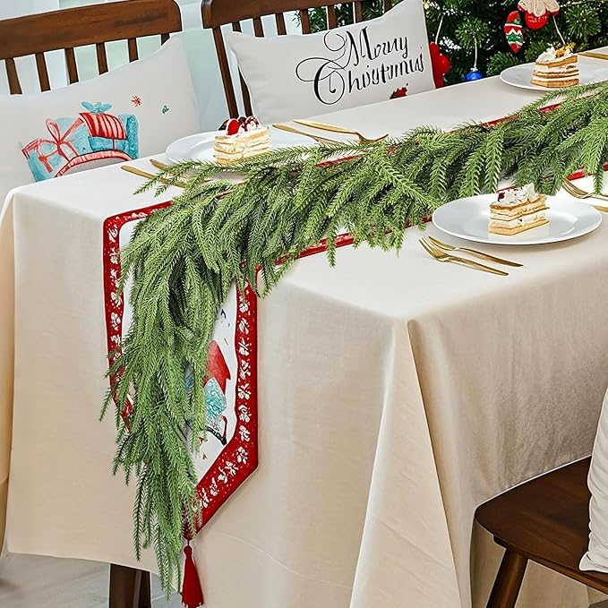 Norfolk Pine Garland Christmas Garland Set - 6FT Realistic Artificial Cedar Garland Christmas Greenery for Mantle, Staircase, Indoor/Outdoor Holiday Decor Lush Evergreen (1, 6 FT)