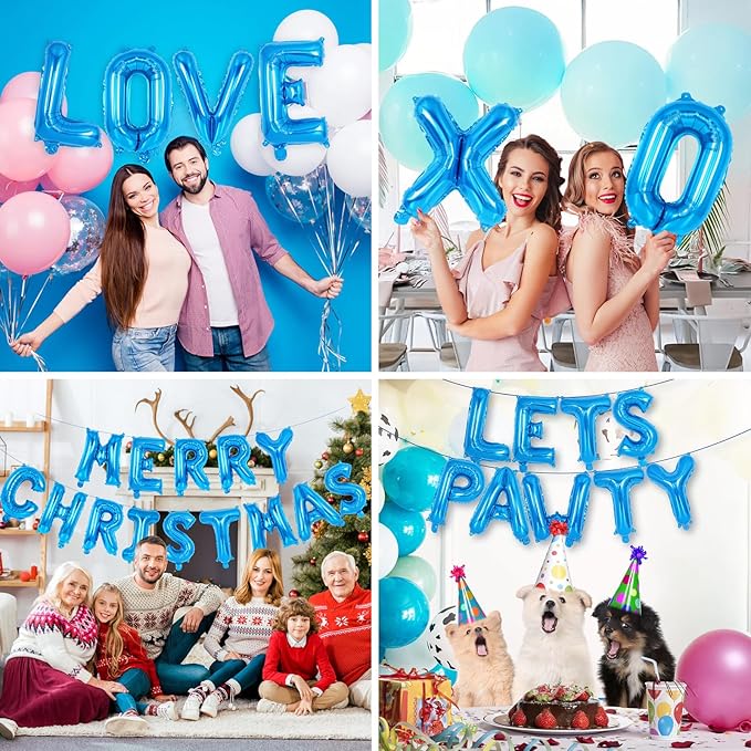 52 Pcs Blue Letter Balloons,16 Inch Foil Alphabet Letter Balloons,Letter A-Z Balloon Banner Custom Phrase Balloon for Birthday Party Wedding Anniversary Decoration (Blue 52pcs)
