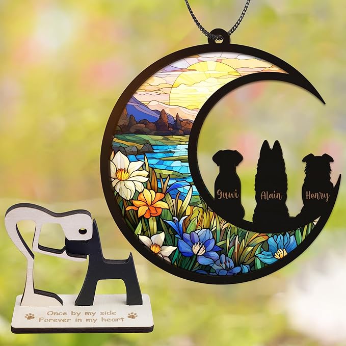 Dog Memorial Suncatcher Personalized Name Shapes Pet Ornament Window Car Hanging Sympathy Gift for Loss of Pet Bereavement Keepsake Remembrance Gifts for Dog Lovers Outdoor Decor