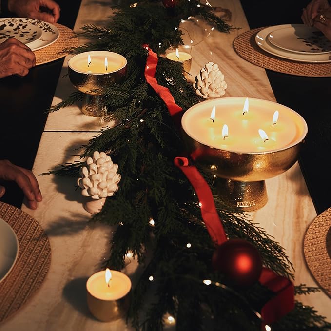 2025 Gold Holiday Candle | Joy - Black Plum & Cassis (Medium), Refillable Wellness, Essential Oil, Sustainable, Hand Finished, Hand Poured, Premium, Luxury Ceramic, Natural Cotton Wick, Soy-Wax Blend