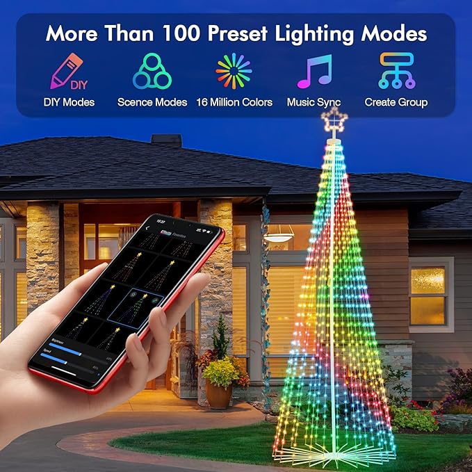 12FT Outdoor Christmas Tree, RGB Color Changing Pre-lit Smart Cone Christmas Tree with LED Lights, App&Remote Control, DIY Multi-Color Lightshow, Music Sync, Christmas New Year Decoration