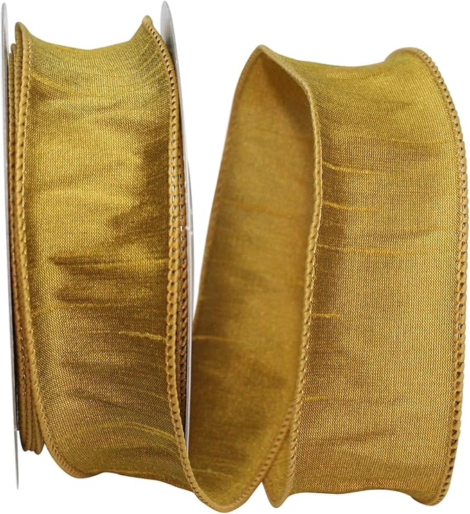Reliant Ribbon 92975W-035-09F Dupioni Supreme Wired Edge Ribbon, 1-1/2 Inch X 10 Yards, Gold