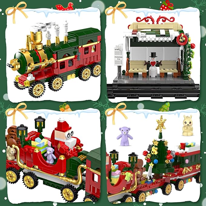 Shemira Advent Calendar 2025 Christmas Train Building Toy Set with Lights, 24 Days Christmas Countdown Calendar Building Blocks, Xmas Gifts Toys Decoration for Kids Teens Adults Boys Girls, 1122 PCS