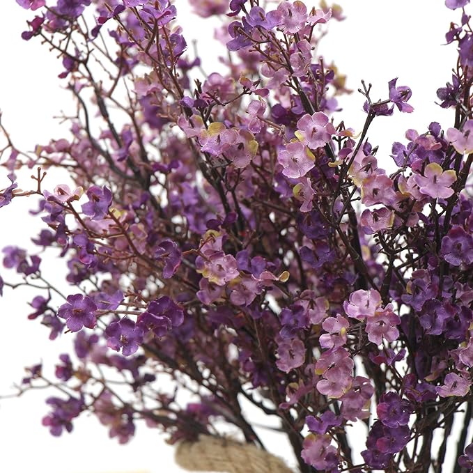 JAKY-Global Babys Breath Fabric Cloth Artificial Flowers 6 Bundle European Fake Silk Plants Decor Farmhouse Wedding Party Decoration Bouquets Real Touch DIY Home Garden (Autumn Purple-6pcs)