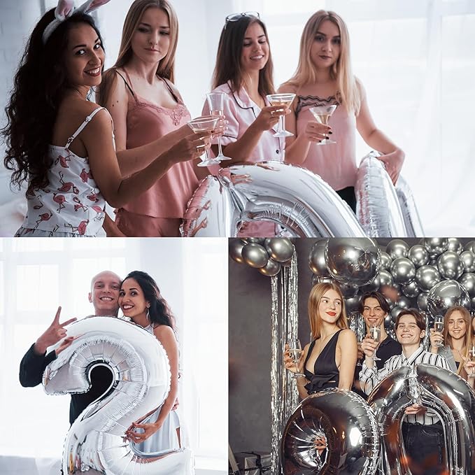 Smlpuame 40 Inch 2025 Balloons Silver, Large Foil Number Balloons for Happy New Years Festival Celebration Party Supplies Class of 2025 Graduation Decorations