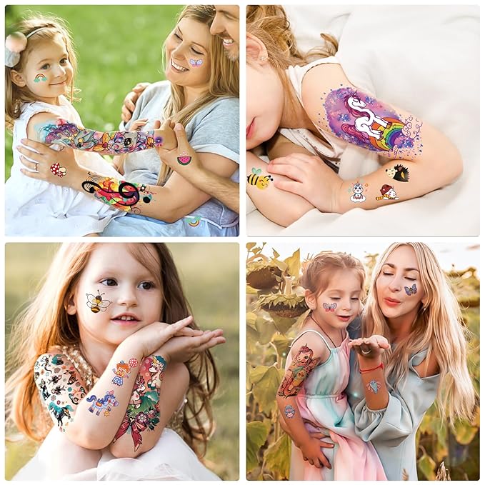 52 PCS Kids Full Arm Temporary Tattoos - Rocket Car Dinosaur Planet Astronaut & Dolphin Castle Cat Body Tattoos Stickers for Boys & Girls, Party Supplies Gifts