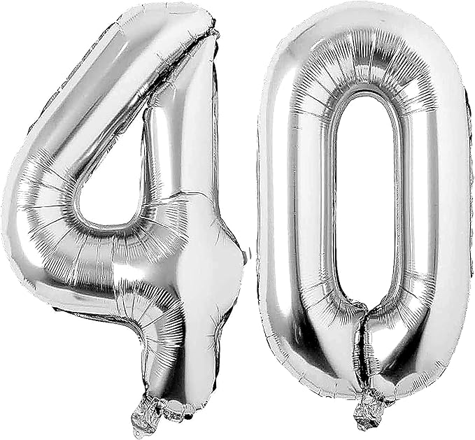 Silver 40 Number Balloons Big Giant Jumbo Large Number 40 Foil Mylar Balloons for Women Men 40th Birthday Party Supplies 40 Anniversary Events Decoration