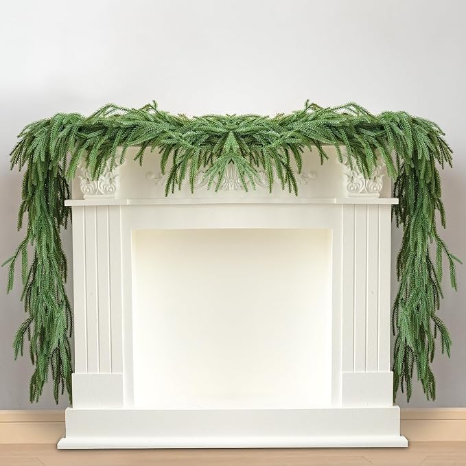 9Ft Artificial Norfolk Pine Garland Realistic Green Faux Greenery Garland for Christmas Table, Fireplace, Mantle, Window, Stairs, Indoor, Outdoor Holiday Decor（1PCS）