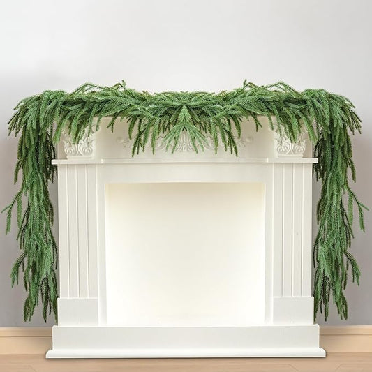 9Ft Artificial Norfolk Pine Garland Realistic Green Faux Greenery Garland for Christmas Table, Fireplace, Mantle, Window, Stairs, Indoor, Outdoor Holiday Decor（1PCS）