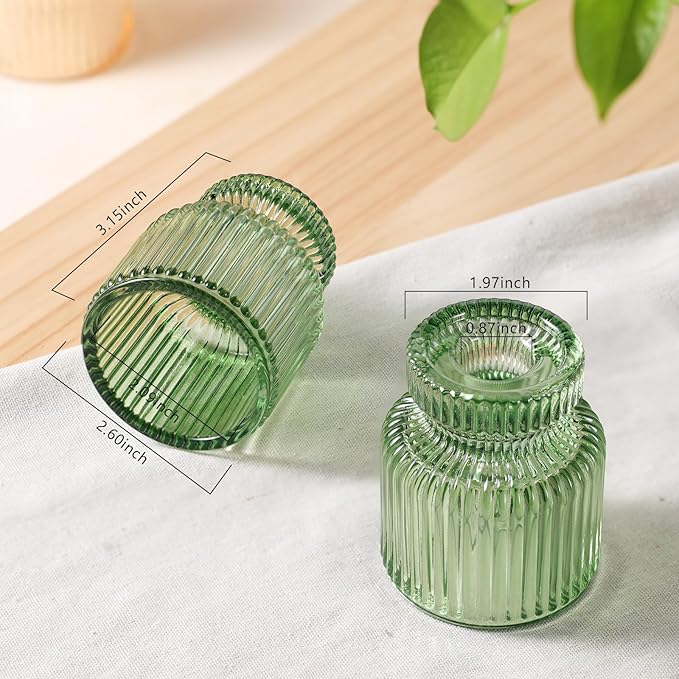 DARJEN 6 Pcs Green Candlestick Holders - Glass Taper Candle Holders Tealight Votive Candle Holders for Table Centerpieces, Wedding, Dinner Party, Home, Gifts