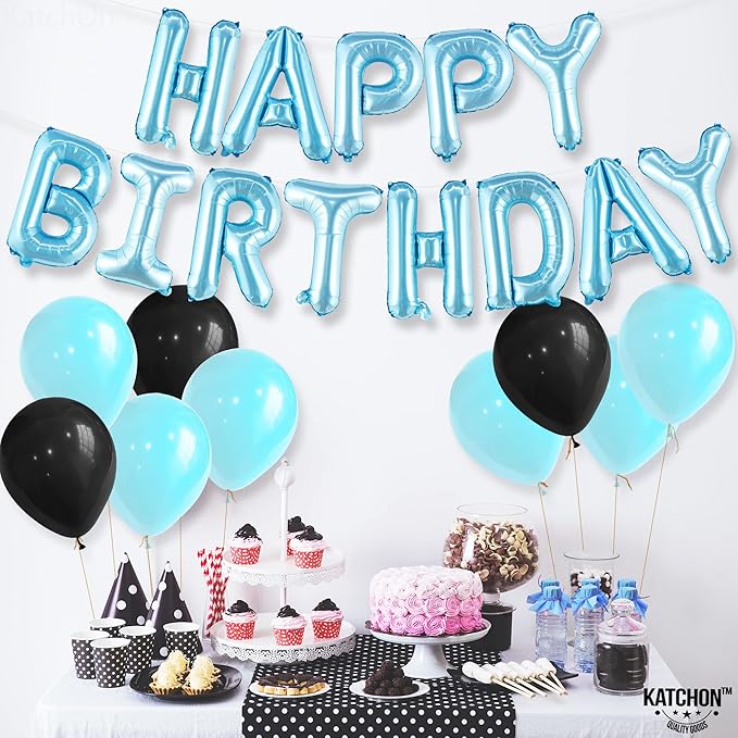 KatchOn, Light Blue Happy Birthday Balloon Banner - 16 Inch | Happy Birthday Sign | Birthday Decoration For Boys, Girls, Women and Men | Ocean Theme Birthday Decorations