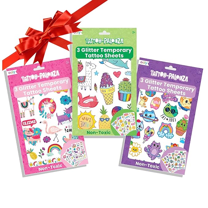 Ooly 150 Glitter Temporary Tattoos For Kids, Safe & Non-Toxic Temporary Tattoo, Party Favors Gifts for Kids, Great Goodie Bag Stuffers & Fun Birthday Decorations - Glitter Pack