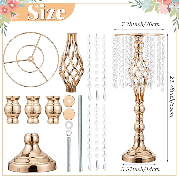 Amylove 10 Pcs Wedding Centerpieces Tall Vases - 21.7 Inch Gold Crystal Geometric Flower Stand, Elegant Table Decor for Wedding Reception, Party, Banquet, Hotel Decorations