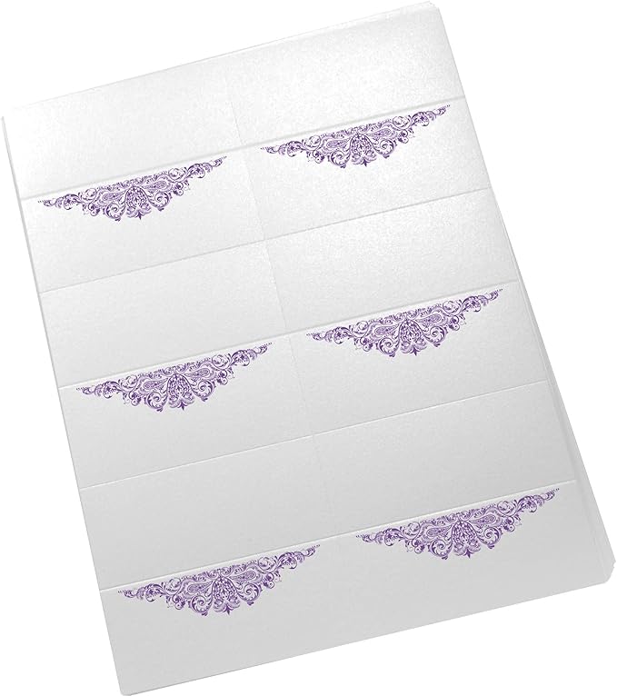 Paisley Printable Place Cards, Purple (Choose Color), Set of 60 (10 Sheets), Laser & Inkjet Printers - Wedding, Party, Dinner, and Special Events - Made in the USA