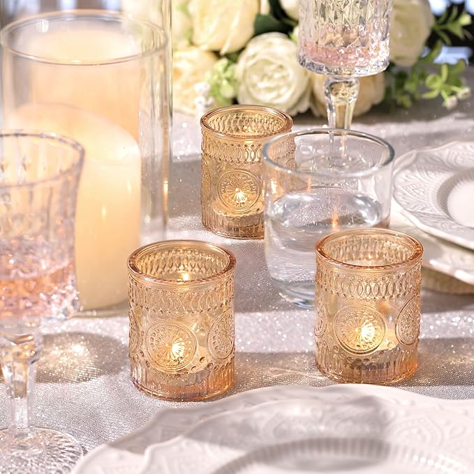 DEVI 48 Pcs Gold Votive Candle Holders Bluk, Gold Wedding Decorations, Glass Candle Holder for Tea Lights, Wedding Party Diwali Centerpieces for Table, Birthday Party Supplies