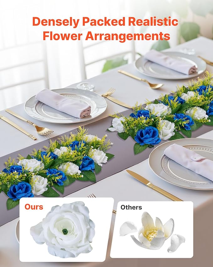 VEVOR Flower Ball Arrangement Bouquet 10 PCS, 19.6 x 8.6 Inch Artificial Flower Balls Wedding Table Centerpieces, Faux Rose Arrangements for Wedding Centerpiece Home Decoration, Blue and White Roses