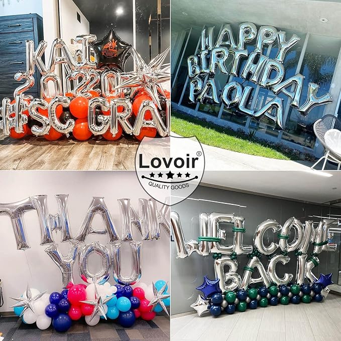 Lovoir 40 Inch Large Silver Letter M Balloons Big Size Jumbo Mylar Foil Helium Balloon for Birthday Party Celebration Decorations Alphabet Silver M