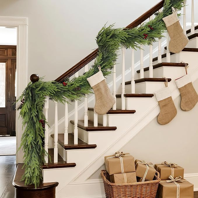 Artificial Norfolk Pine Garland - Faux Christmas Garland Fake Green Garland for Fireplace,Table, Stairs, Mantle, Window,Indoor Outdoor,Home,Holiday Decor (1 PCS,6 FT)