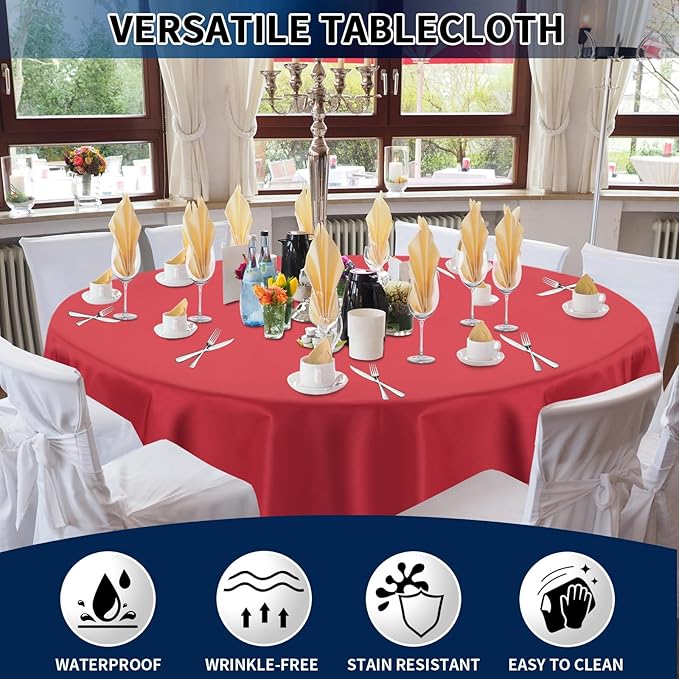PureFit 6 Pack Round Red Table Cloths 90 Inch, Stain and Wrinkle Resistant Table Linens for Home Use, Wedding, Party, Banquet and Camping