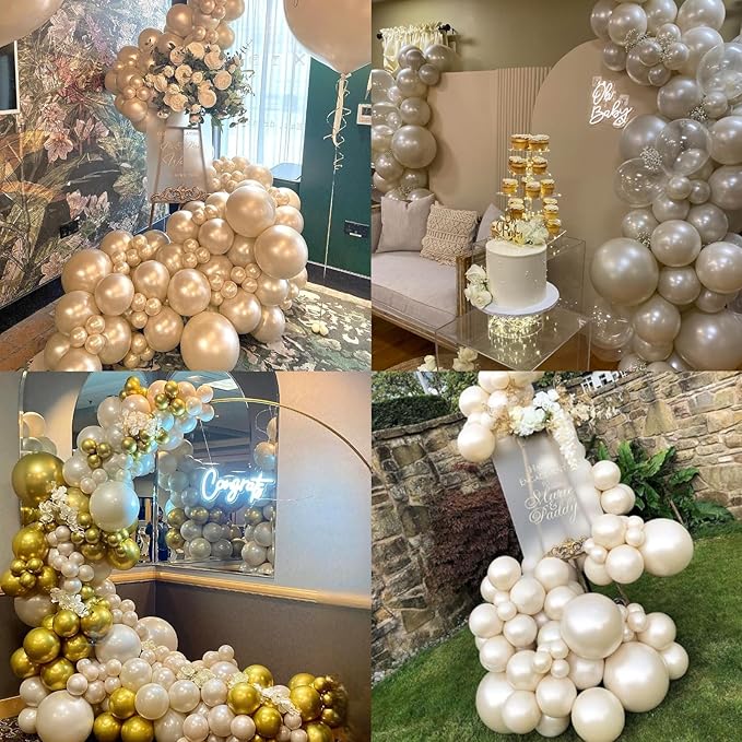 Pearl White Sand Balloons Pearl Beige Balloons Garland Arch Double-Stuffed White Balloon Different Sizes 18/12/10/5inch 61pcs Ivory Cream Balloon for Wedding Birde to be Birthday Anniversary Decor