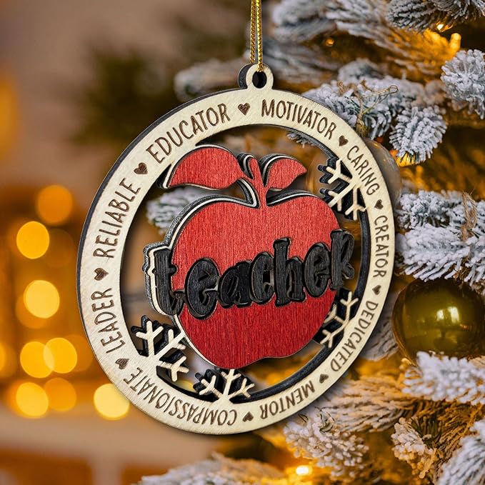 Teacher Appreciation Christmas Ornament 2024 – Wooden Apple Shape for Educators, Mentor Keepsake for Teachers