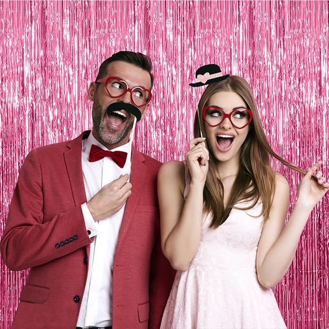 5 Pack Pink Tinsel Curtain Party Backdrop Foil Fringe Birthday Photo Booth Streamer Backdrop Theme Decorations