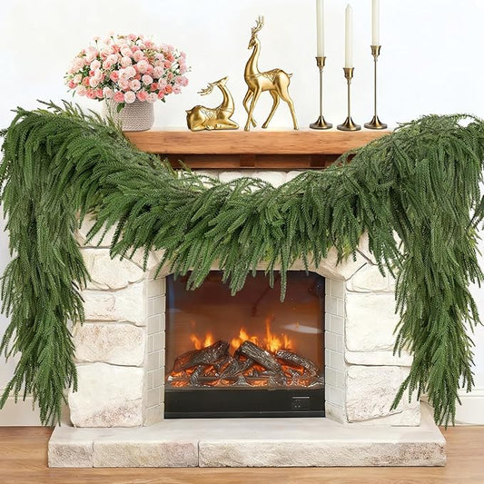 5FT Christmas Garlands Norfolk Pine Garland, Artificial Greenery Garland for Mantle, Table, Stairs, Indoor Outdoor Christmas Decoration