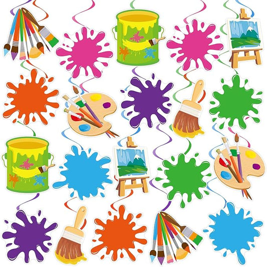 40Pcs Art Painting Hanging Swirl Decorations, Colorful Painting Birthday Party Ceiling Hanging Swirls Artist Hanging Swirls for Art Themed Birthday Baby Shower Party Decor Supplies