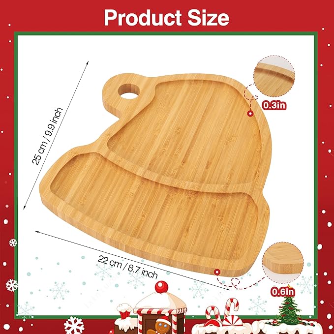 Christmas Serving Tray, Christmas Hat Shape Charcuterie Board, Bamboo Serving Platter Dish for Holiday Party Food Tray for Cheese Snack Fruit 10 x 8.7 x 0.6 Inches