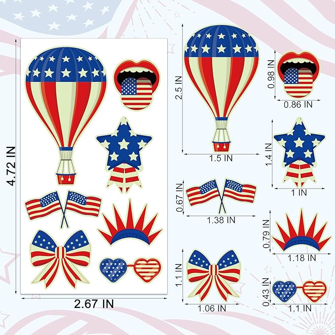 106 Packs 4th of July Decorations, 4th of July Glow in the Dark Tattoos, Multiple Styles Fourth of July Tattoos, Red White and Blue Decor Suitable for Patriotic Accessories Independence Day Supplies