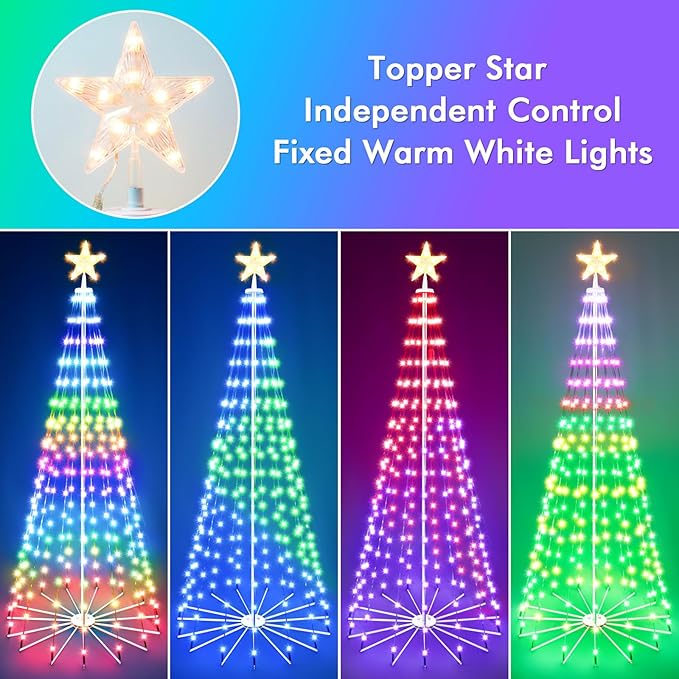 6FT Outdoor Christmas Tree, RGB Color Changing Pre-lit Smart Cone Christmas Tree with LED Lights, App&Remote Control, DIY Multi-Color Lightshow, Music Sync, Christmas New Year Decoration