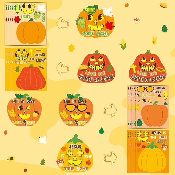 CY2SIDE Fall Religious Pumpkin Stickers - 40PCS Jesus Religious Make a Face Sticker Game for Kids School Reward DIY Christian Pumpkin Sticker Fall Thanksgiving Party Favors for Sunday School Activity