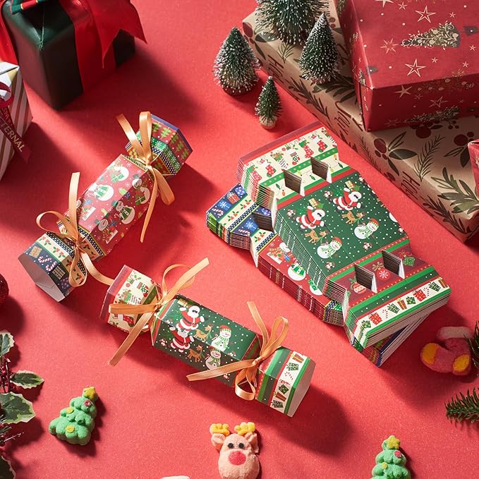 Xinnun 50 Packs Christmas Cracker Kit No Snap Xmas Party Table Favors Snowflake Reindeer DIY Christmas Party Cracker Candy Boxes for Holiday Dinner Decoration Gift(Snowman Style)