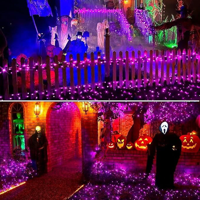 Solar Halloween Lights, 500 LED Solar String Lights with 19 Modes, Purple String Lights Halloween Decoration Outdoor Solar Lights for Party Outside Tree Yard Decoration