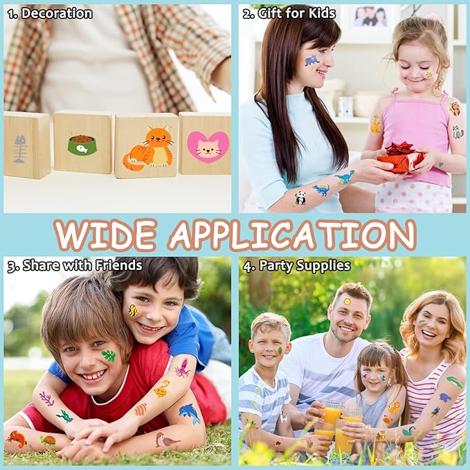 36 Sheets Temporary Tattoo, Animal Bear Tiger Elephant Panda Squirrel Dog Cat Fox Dinosaur Chameleon Crocodile Whale Dolphin Fake Tattoos for Boys Girls, Animal Party Decoration Supplie for Kid Adult