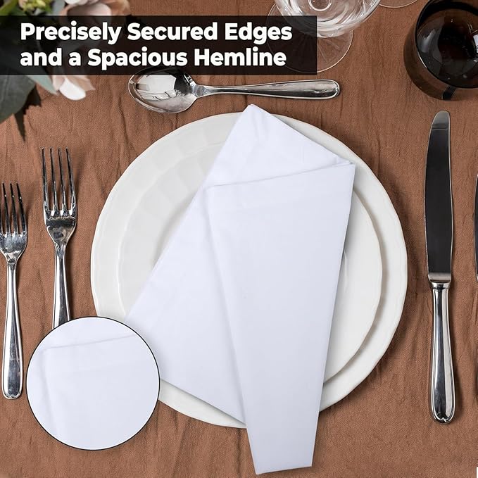 White Cloth Napkins Set of 12, Premium Soft Cotton Dinner Cloth Napkin 20X20 Inches,Highly Absorbent,Hotel Quality Reusable & Washable Napkins with Mitered Corner.