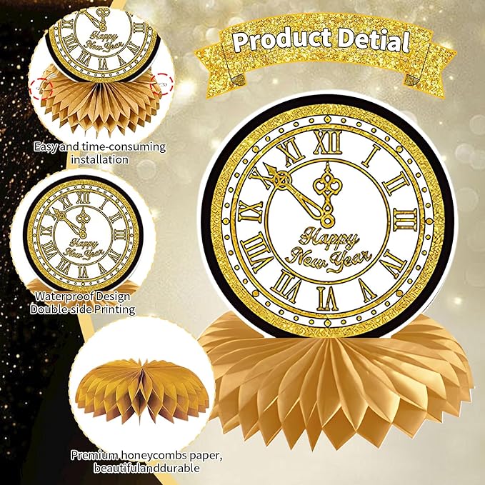 8 Pieces New Years Centerpieces, Gold and Black NYE Party Table Centerpieces for New Years Eve Party Supplies 2026